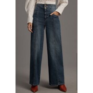 Pilcro Wide Leg Jeans Women's Size 29 High Rise Panel‎ Front Dark Wash Denim